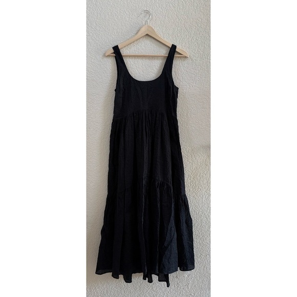 AYR Dress Magic Hour Maxi Sleeveless Crinkle Tiered Chic Minimalist Black Small - Picture 4 of 10